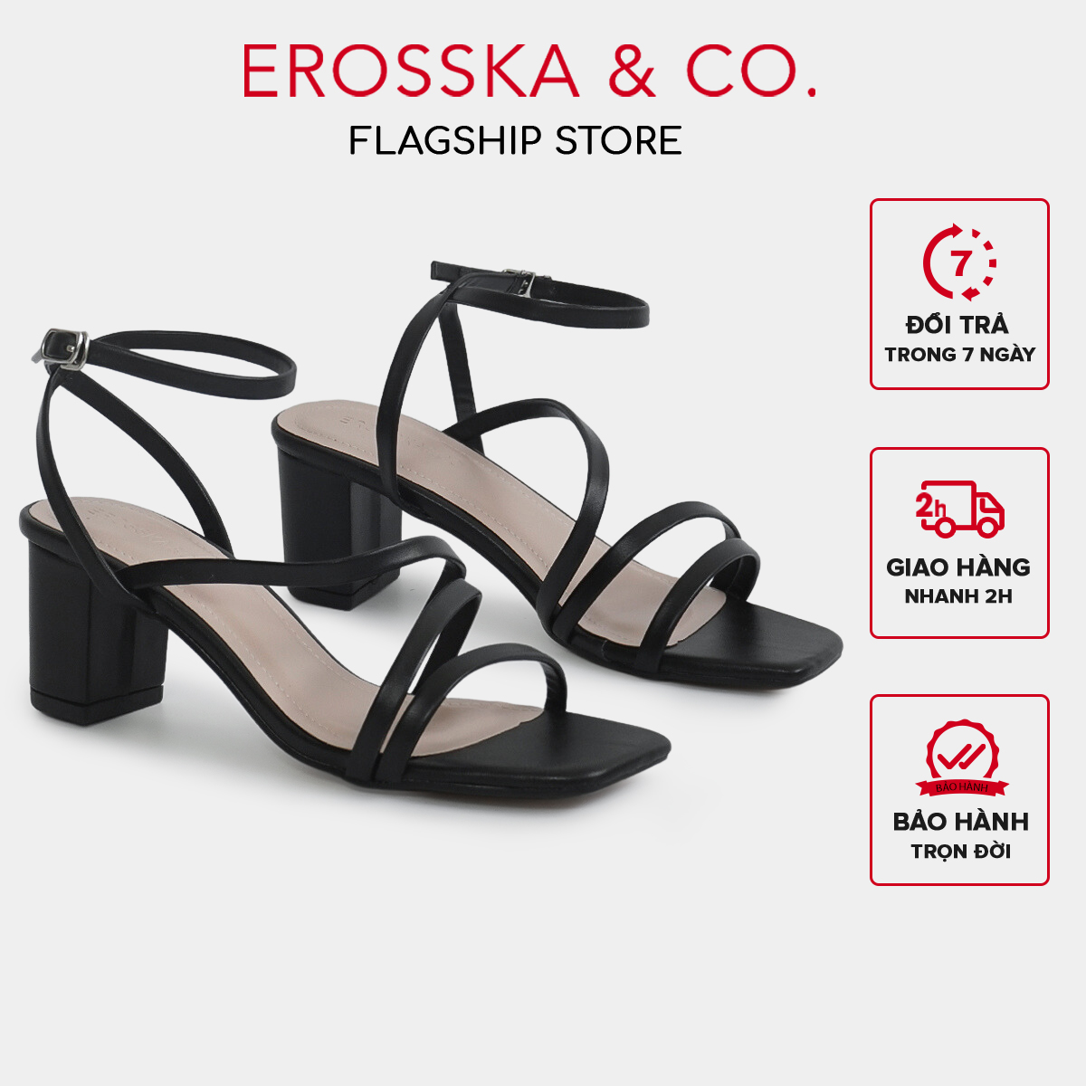 Erosska - Giày sandal nữ mũi vuông phối dây mảnh kiểu dáng thanh lịch cao 5cm - Eb060