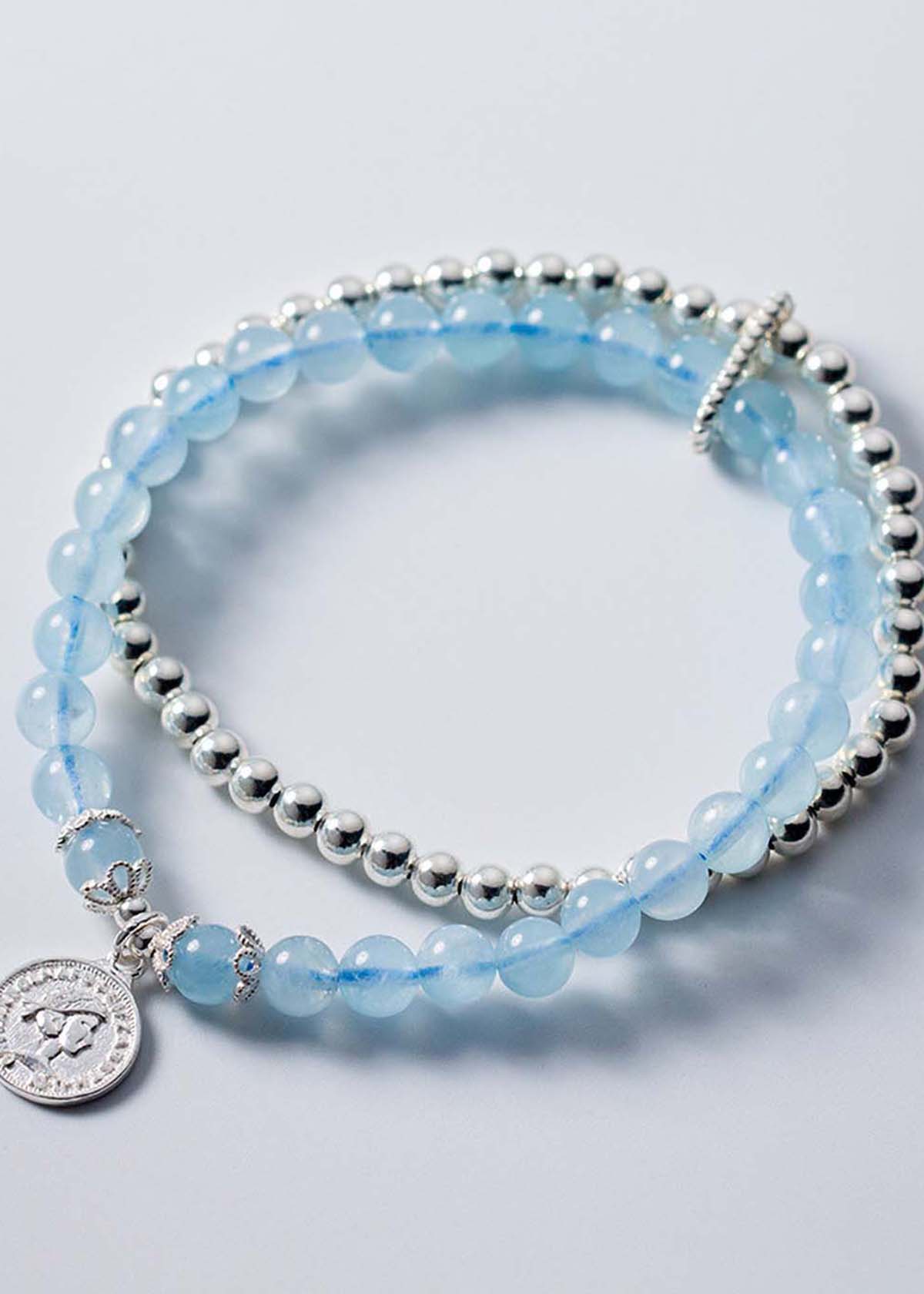 Vòng 2 line đá Aquamarine phối bi bạc mệnh thủy, mộc - Ngọc Quý Gemstones