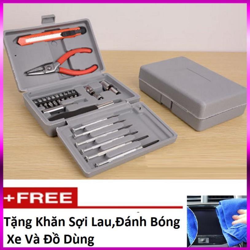 Bộ dụng cụ đồ nghề sửa chữa đa năng 24 món (Ghi ) 206075 tặng khăn lau đa năng