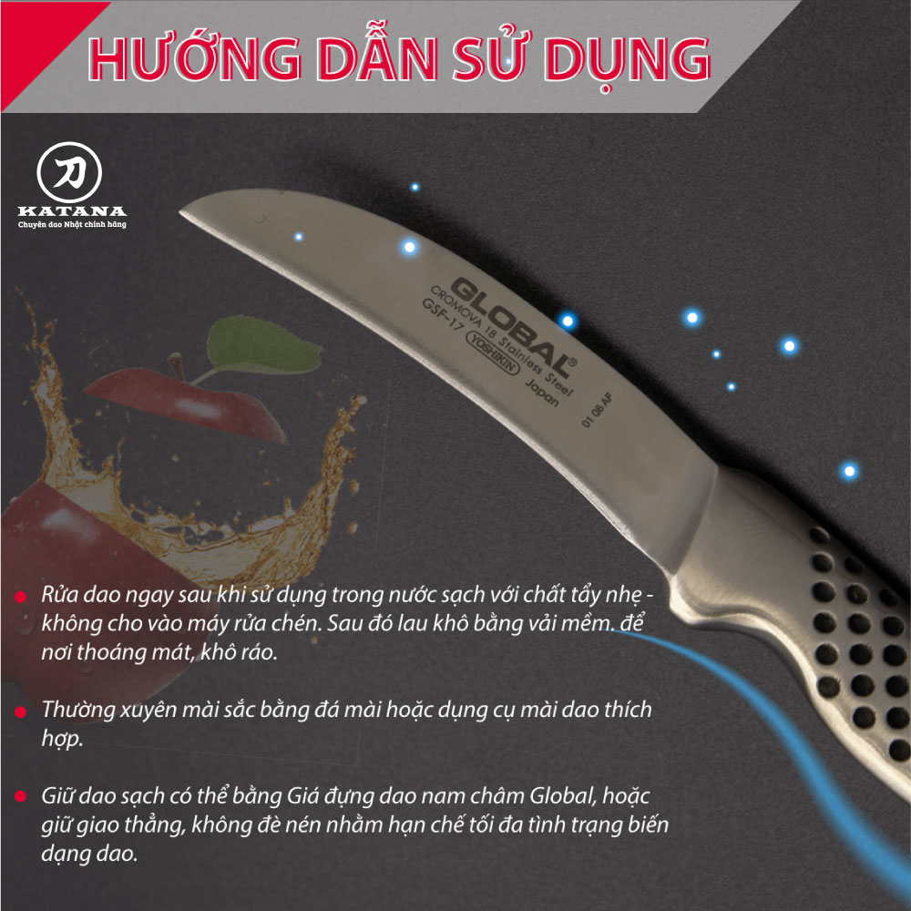 Dao bếp Nhật cao cấp Global GSF17 Peeling Knife, Curved - Dao bóc gọt hoa quả (60mm) - Dao bếp Nhật chính hãng