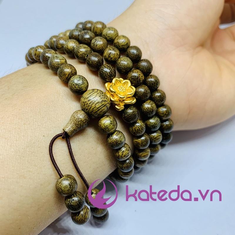 Vòng trầm tốc mix charm sen bạc S999 mạ vàng