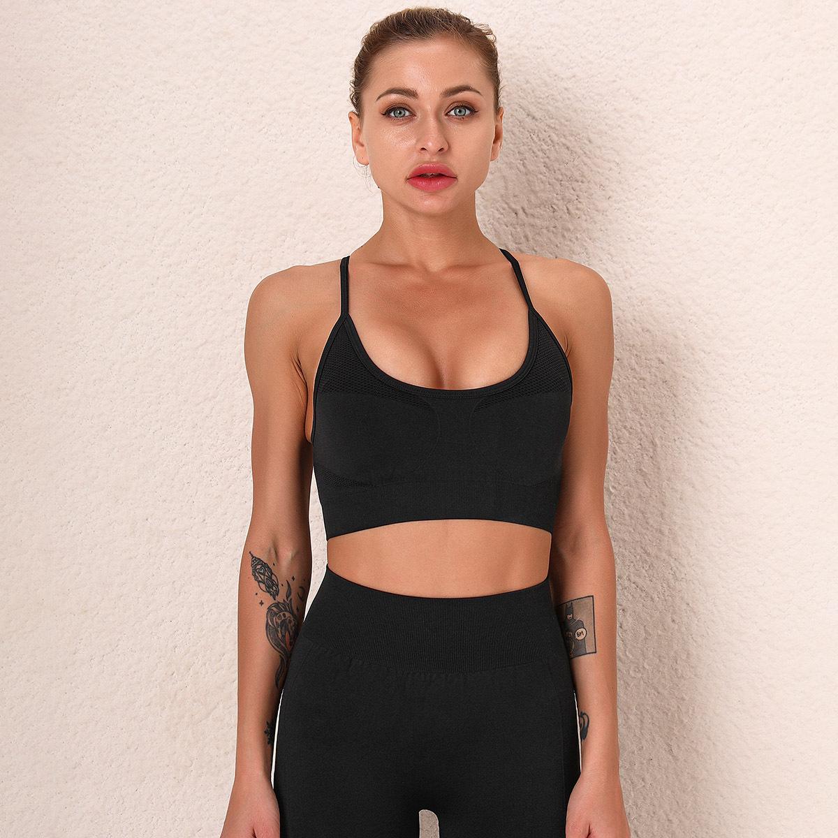 Nữ Liền Mạch Rỗ Áo Ngực Thể Thao Không Có Xương Người Phụ Nữ Mùa Hè Hàng Đầu Với Ly Dây Criss Cross Hở Lưng Thể Thao Áo Ngực Thể Thao