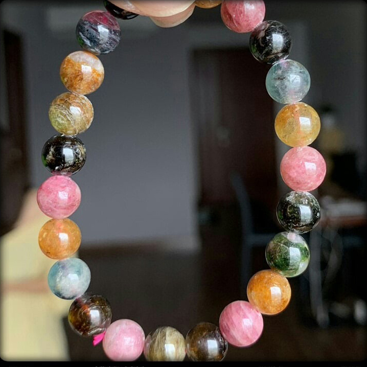 Chuỗi vòng tay đá Tourmaline đa sắc
