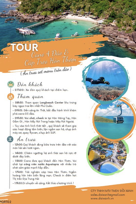 Phú Quốc [E-Voucher] Tour 4 đảo Phú Quốc & Cáp treo Hòn Thơm -  CÀNG MUA CÀNG GIẢM