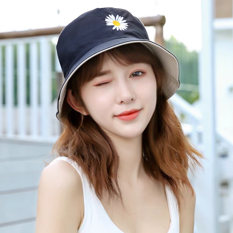 Nón Bucket Đẹp, Mũ Bucket Cụp Vành Nam Nữ, Mũ Chống Nắng Hoa Cúc Siêu Cute MD07