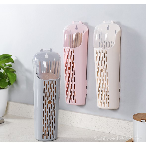 Ống Đựng Đũa Dán Tường Bằng Nhựa Có Nắp, Hũ Đựng Đũa Gắn Tường Nhỏ Gọn Tiện Lợi - Chính hãng MINIIN