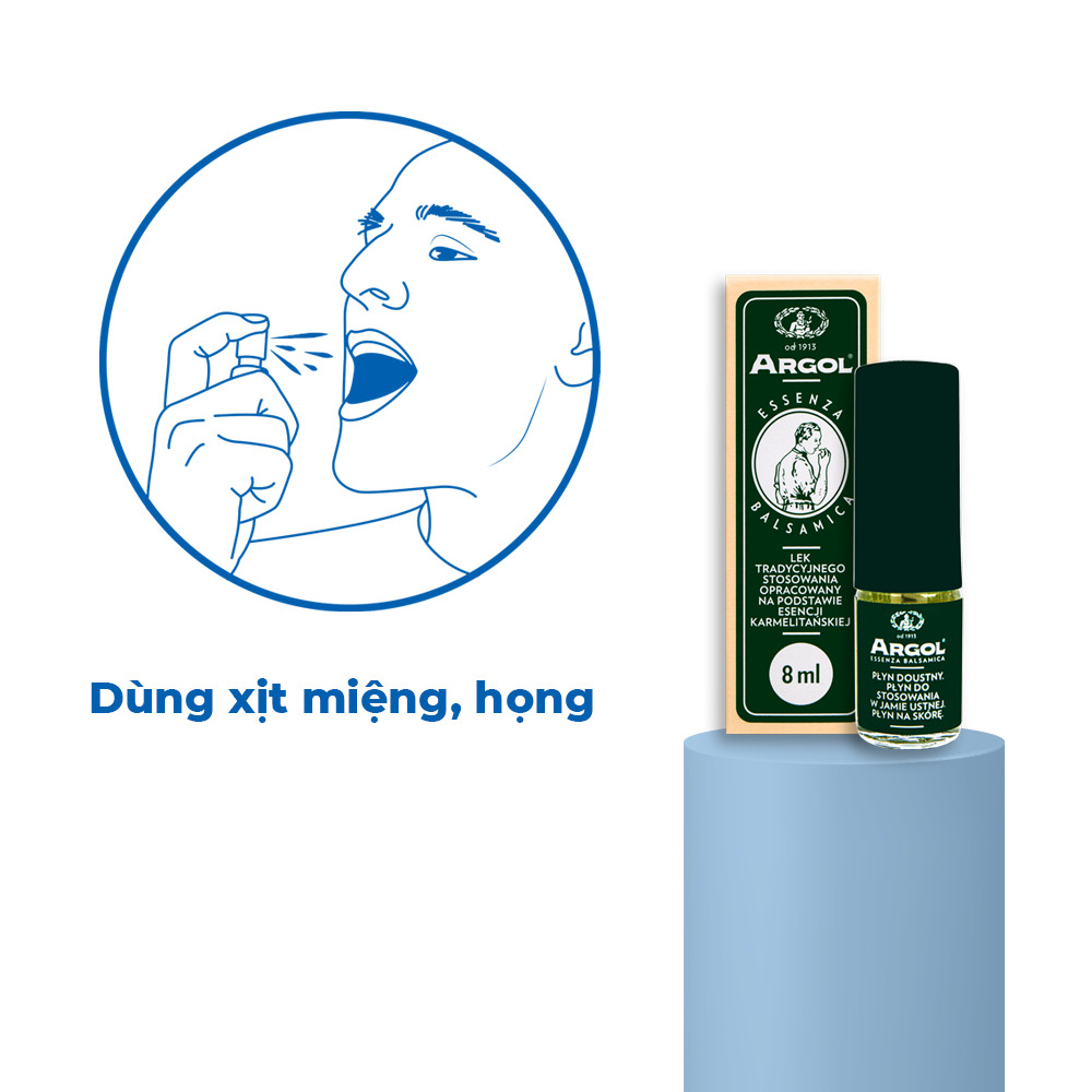 Chai xịt tinh dầu Argol Essenza Balsamica tiết đờm, giảm ho, giảm khàn giọng, tạo cảm giác mát lạnh, dễ thở Polvita 8ml - Hàng chính hãng Argol Việt Nam