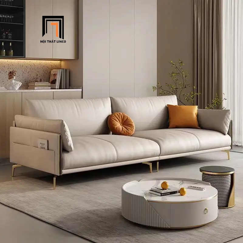 Ghế sofa băng Skinny dài 2m2 có túi đựng báo bọc da cao cấp nhiều màu