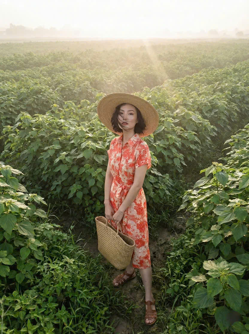 Đầm Sơ Mi Ramie Hoa Đỏ Thanh Minh Dre232 Thời trang Hity