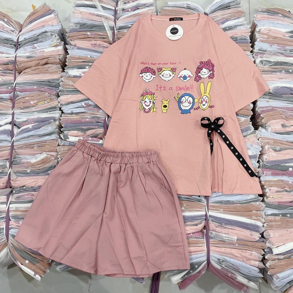Bộ thun cotton quần đùi - Freesize: Dưới 58kg