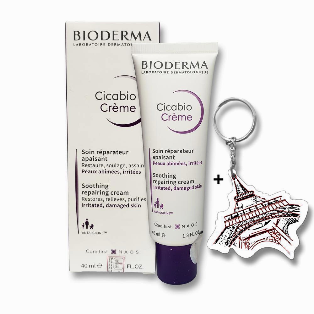 Kem Dưỡng Phục Hồi Da Bị Tổn Thương Bioderma Cicabio Creme 40ml + Tặng Kèm 1 Móc Khóa Hình Tour Eiffel Viền Đỏ