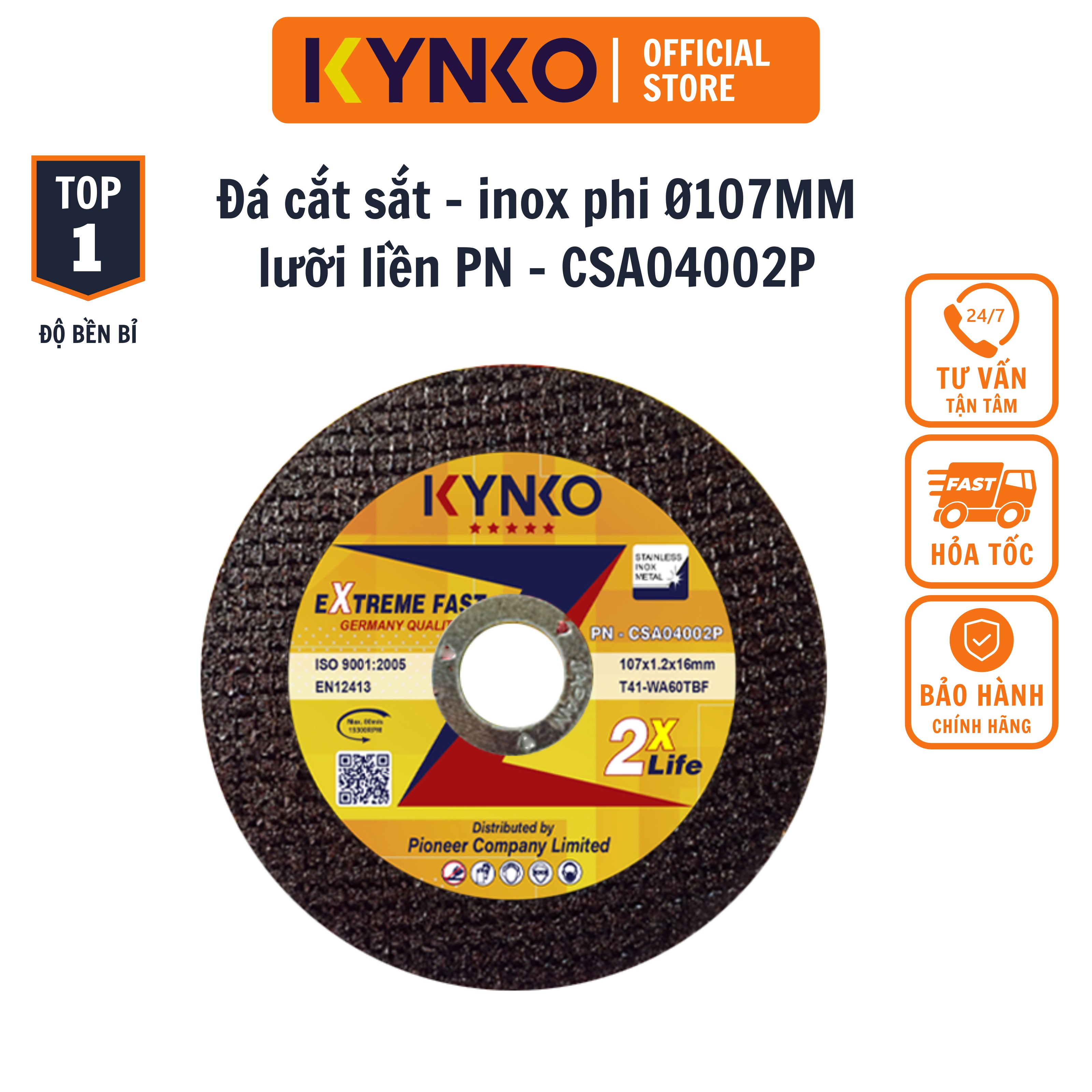 Đá cắt sắt - inox phi Ø 107MM lưỡi liền PN - CSA04002P