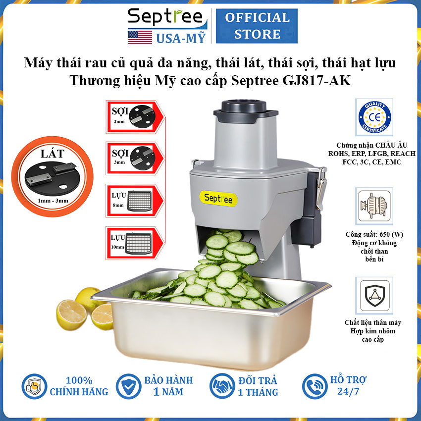 Máy thái rau củ quả đa năng, thái lát, thái sợi, thái hạt lựu thương hiệu Septree GJ817 - Hàng chính hãng