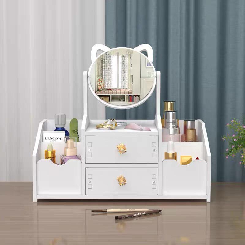 KỆ ĐỰNG ĐỒ TRANG ĐIỂM MỸ PHẨM, TRANG SỨC , ĐỒ DÙNG CÁ NHÂN NHIỀU NGĂN KÈM GƯƠNG TAI MÈO DỄ THƯƠNG