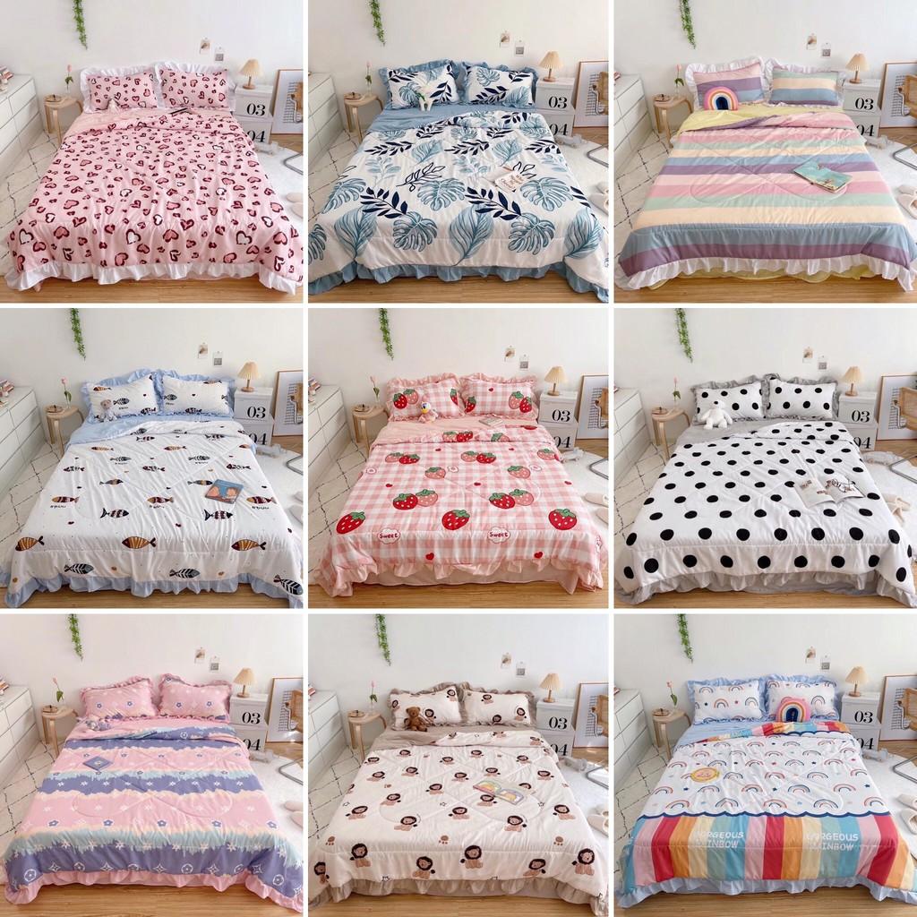 Bộ chăn ga gối Cotton Đũi Bèo M2T bedding chăn ga Hàn Quốc miễn phí bo chun drap ga giường