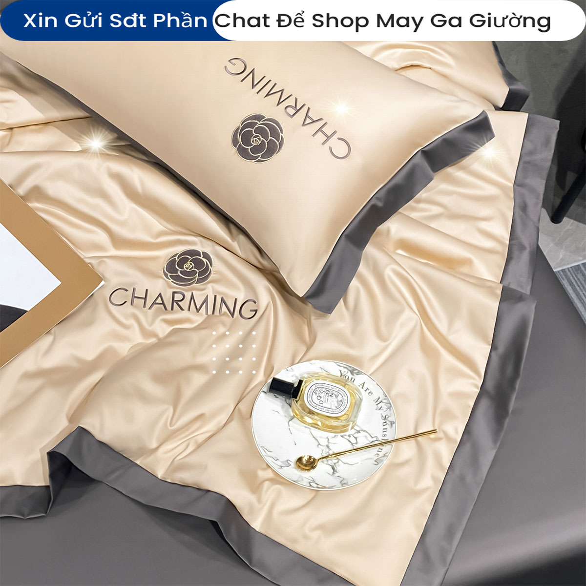 Bộ Chăn Ga Gối Đệm Phi Lụa Charming Drap Giường Phi Lụa Cao Cấp Bo Chun Drap