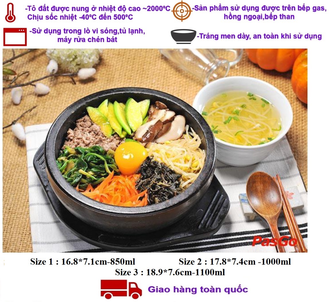 Tô đất nâu tráng men làm cơm trộn Bibimbap, canh,lẩu kim chi, mì cay,cháo gà hầm kiểu Hàn Quốc
