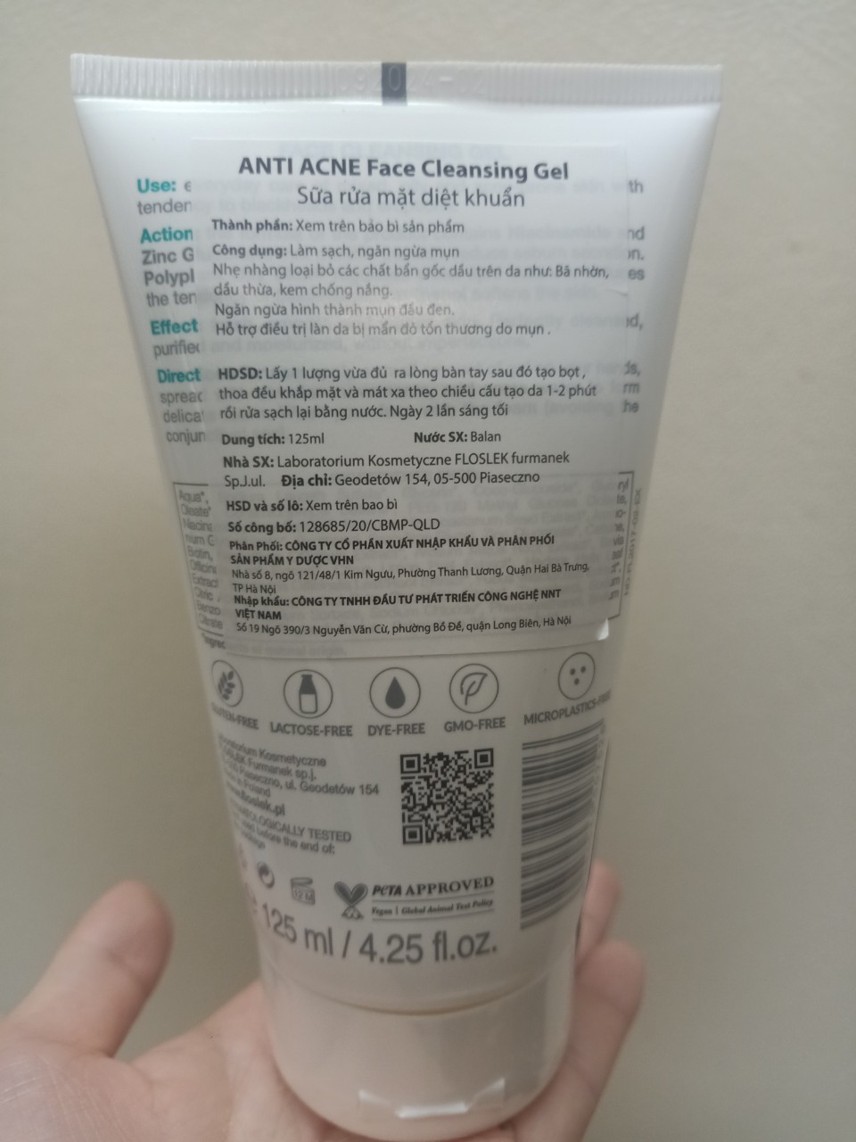 Sữa Rửa Mặt Diệt Khuẩn Floslek cho da dầu mụn Anti Acne Face Cleansing Gel 125ml