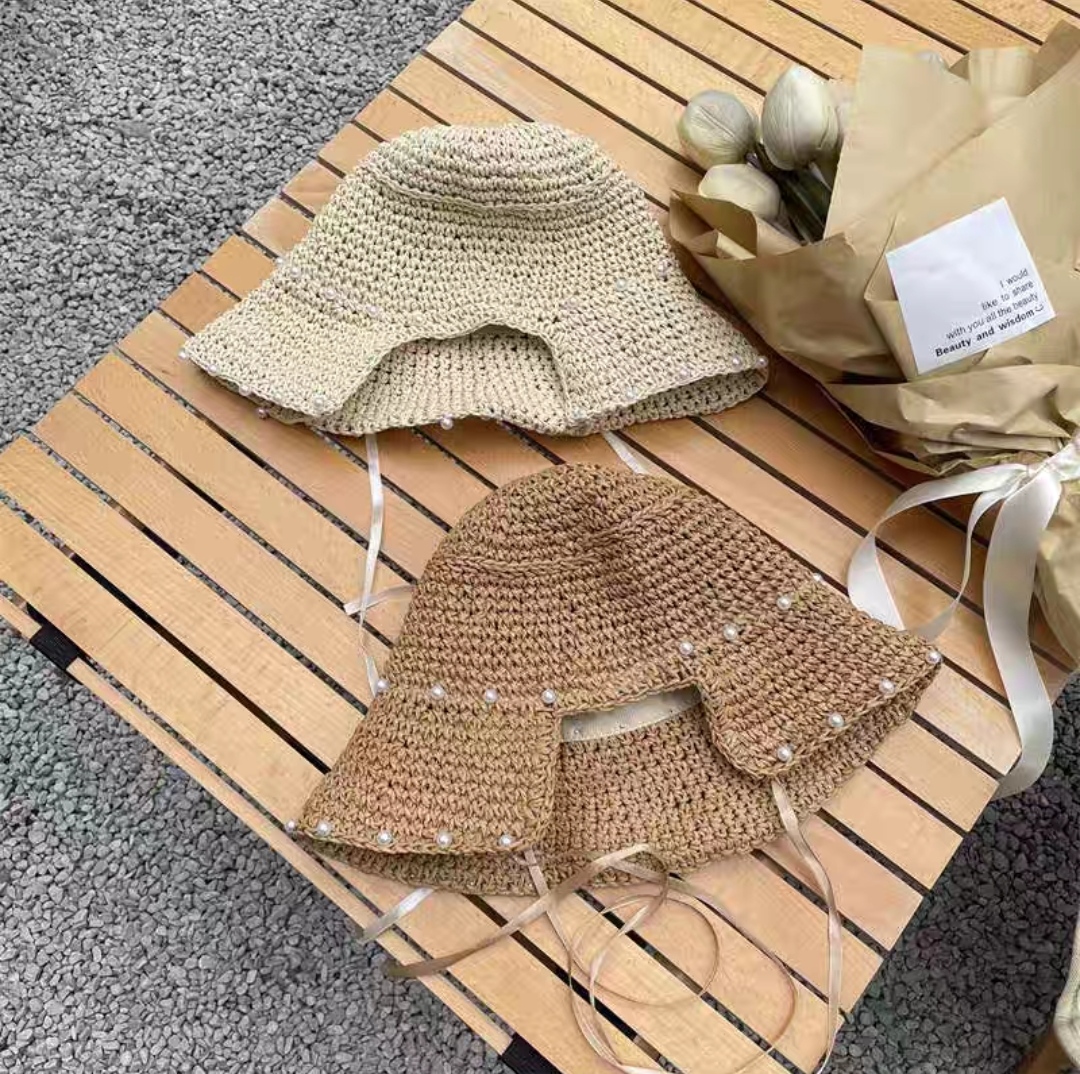 Mũ nón cói vành nhỏ thoáng khí gấp gọn đính ngọc trai nhân tạo.đi biển che nắng thời trang Hàn Quốc dona 24110501