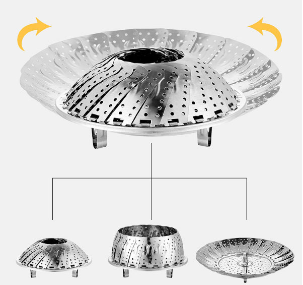 Xửng hấp - Vỉ hấp Inox 304 cao cấp - Khay hấp xôi bánh bao thịt cá rau củ - Rổ - Dĩa đa năng gấp gọn tiện lợi size 30 25 20 cm