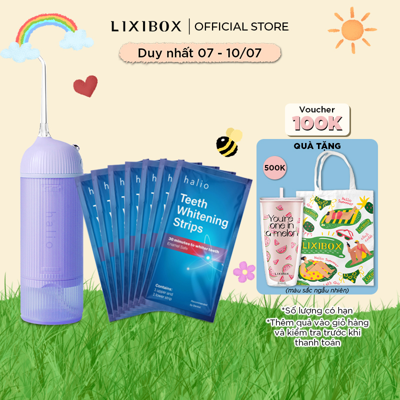 Combo Máy Tăm Nước Cầm Tay Halio UltraClean Oral Irrigator và Set 7 miếng dán trắng răng