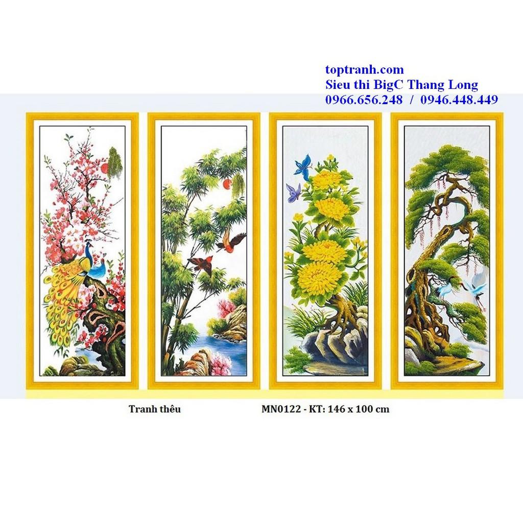 Tranh thêu chữ thập tứ quý tùng trúc cúc mai MN0122