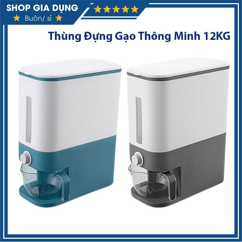 Thùng Đựng Gạo Thông Minh Dung Tích 12Kg Có Nắp Bật Chống Ẩm Kèm Ca Vo Gạo