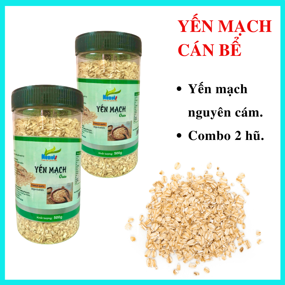 1kg yến mạch nguyên cám,hữu cơ, cán bể Nunuts (2 hũ 500g) nấu cháo bé ăn dặm hoặc ăn giảm cân cực kì tốt