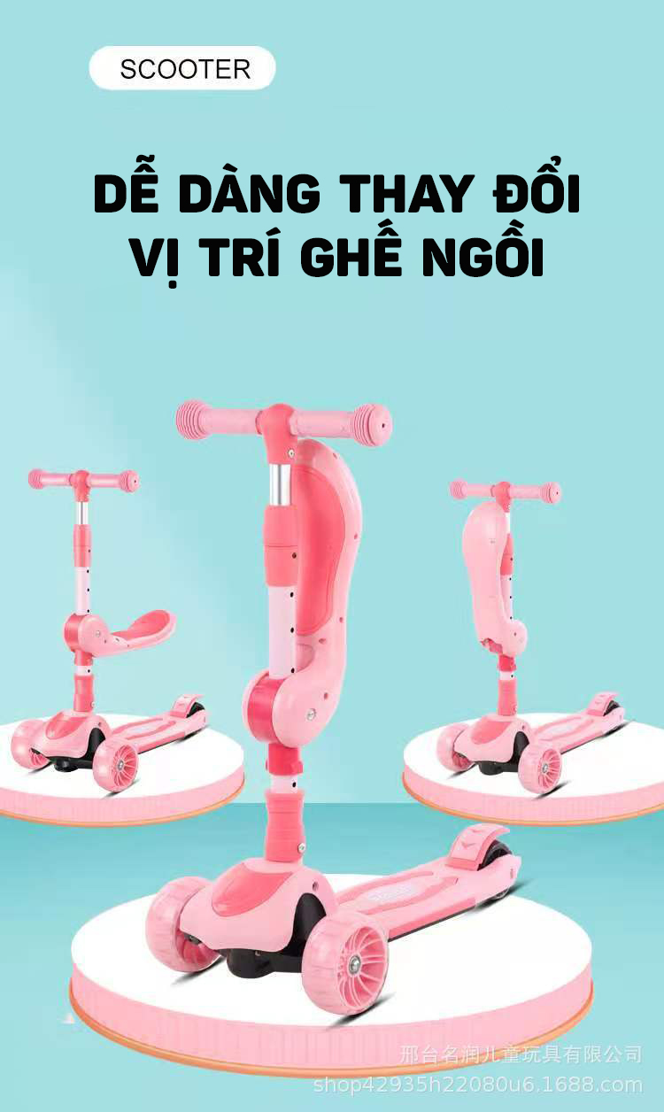 Xe Trượt Scooter Vinbuy 3 Bánh Có Nhạc, Bánh Xe Phát Sáng, Chịu Lực 100kg An Toàn Cho Bé, Màu Hồng/Xanh Phù Hợp Cho Cả Bé Trai Và Bé Gái, Rèn Luyện Vận Động, Tăng Chiều Cao Cho Bé - Hàng Chính Hãng