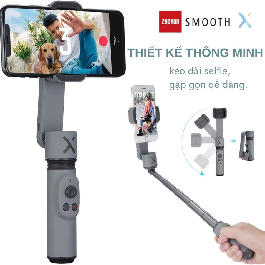 Gimbal chống rung Zhiyun Smooth X - Tay cầm chống rung điện thoại 2 trục, có khả năng kéo dài thành gậy selfie tối đa 25cm - Hàng chính hãng