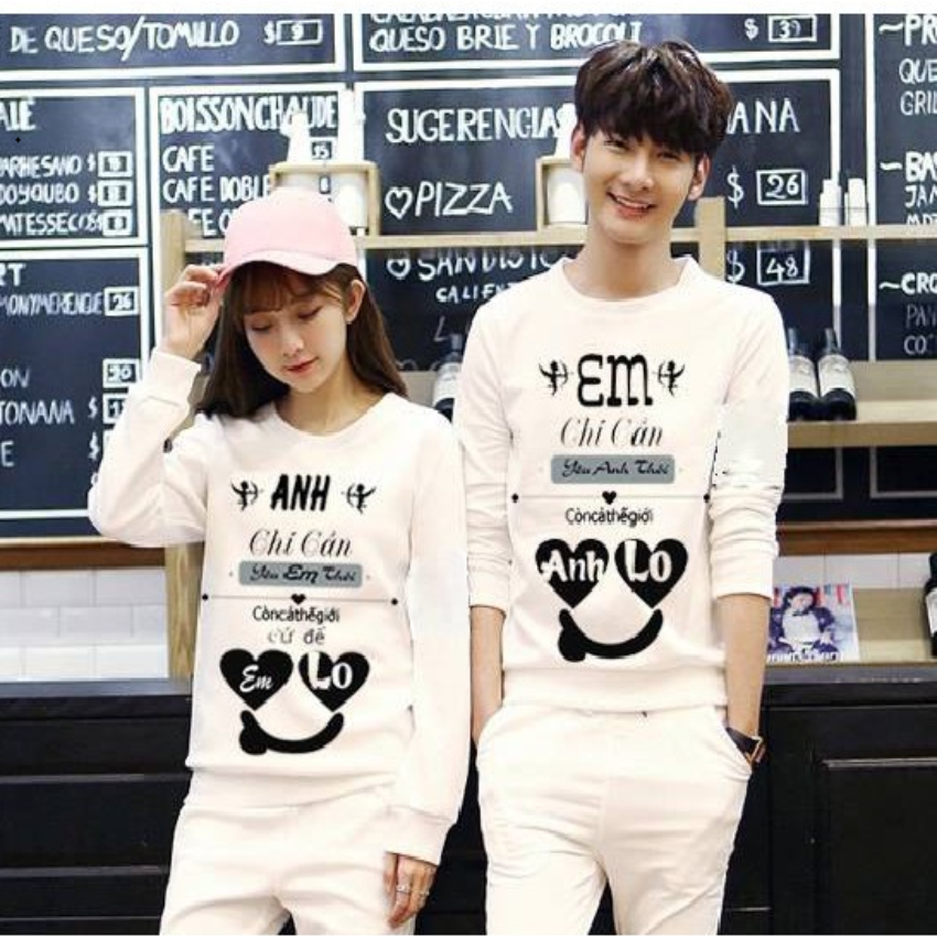 Đồ Đôi Sweater MM09, Áo Đôi Sweater In Em Chỉ Cần ý Nghĩa, Vải Nỉ Bông In Hình Dễ Thương