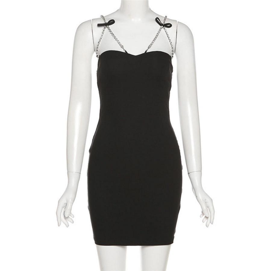 Đầm hai dây ôm body màu đen HDT247