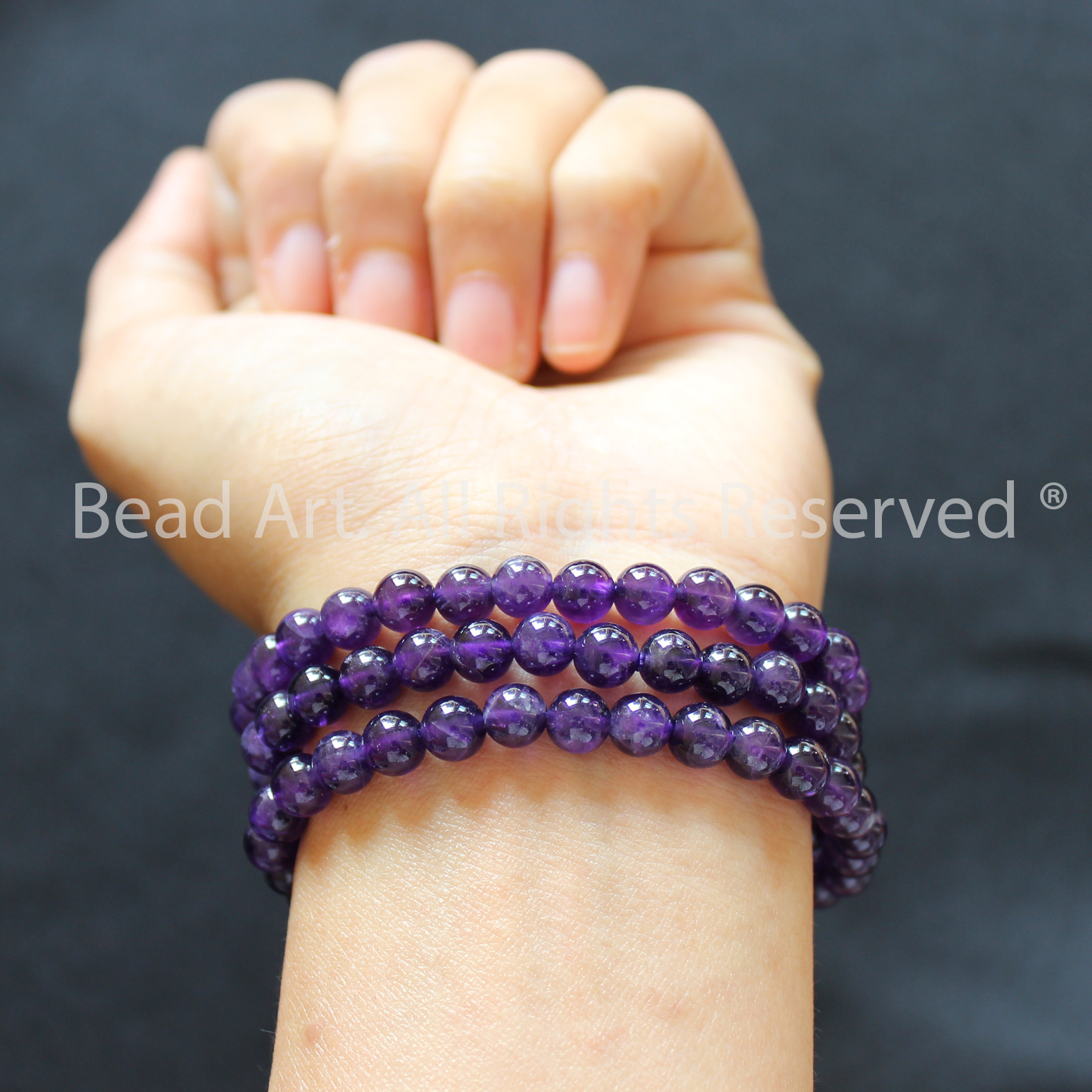 Chuỗi 6MM Quấn 3 Vòng Đá Thạch Anh Tím Đậm, Amethyst Tự Nhiên, Vòng Tay, Phong Thuỷ, Chuỗi Hạt, Trang Sức, Hợp Mệnh Thổ, Hỏa - Bead Art