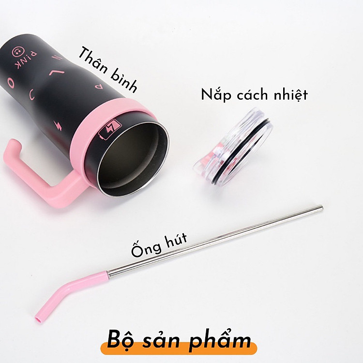 Ly Giữ Nhiệt Black Pink Thể Tích 1200ML VIỆT NAM, Inox 304, Có Ống Hút Tay Cầm, Phong Cách Hàn Quốc Giao Mùa Ngẫu Nhiên