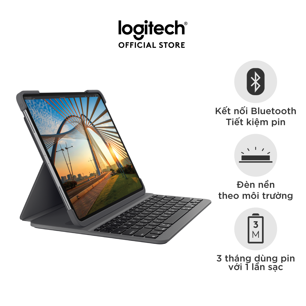 Bao da kèm bàn phím Logitech Slim Folio Pro dành cho iPad Pro 12.9 inch - Hàng chính hãng