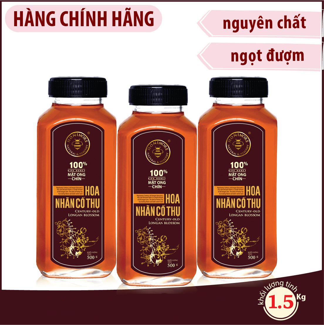 Bộ 2 chai Mật ong rừng Hoa NHÃN CỔ THỤ: Mật ong Tây Bắc - tặng 1 chai cùng size
