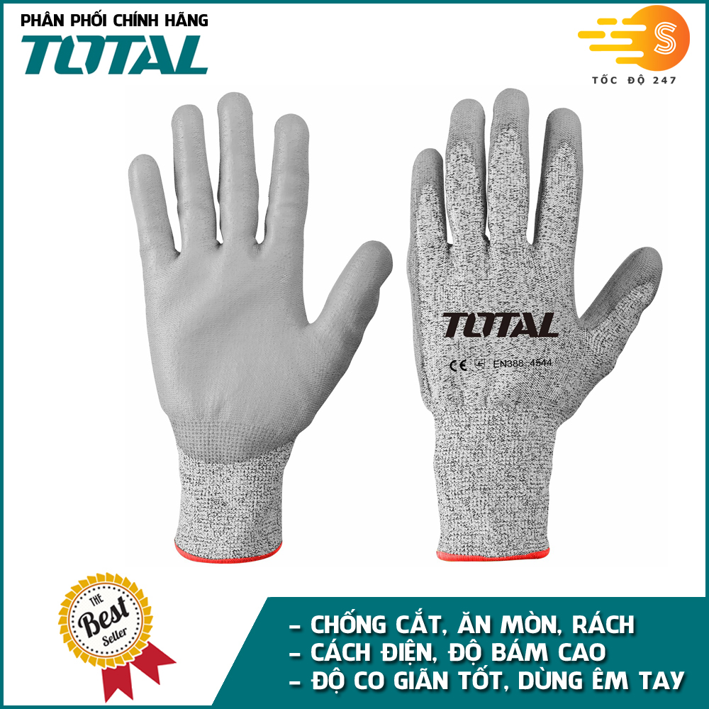 Găng tay chống cắt, cách điện TOTAL TSP1701 - size XL tay người lớn, có độ co giãn tốt, dùng thoải mái