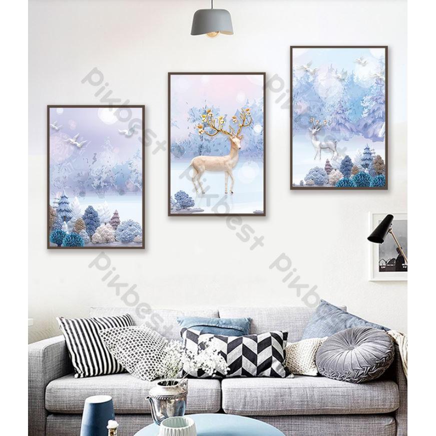 Combo 3 tranh dán tường 3D nổi bật hiện đại