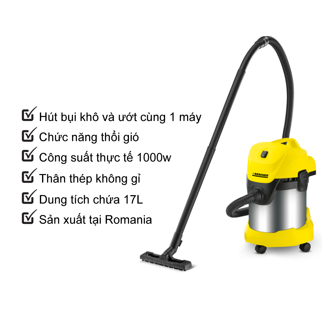 Máy hút bụi khô &amp; ướt cao cấp Karcher WD 3 Premium - Hàng chính hãng