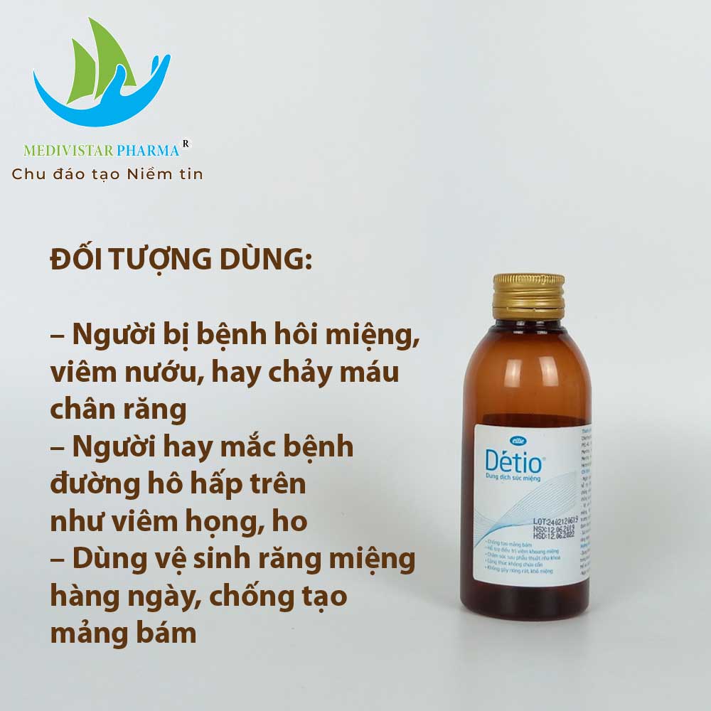 Combo 3 Hộp Nước Súc Miệng DETIO Công Nghệ Pháp Sử Dụng Cho Người Hôi Miệng, Chảy Máu Chân Răng, Giúp Vệ Sinh Răng Miệng, Chống Tạo Mảng Bám Chai 200ml