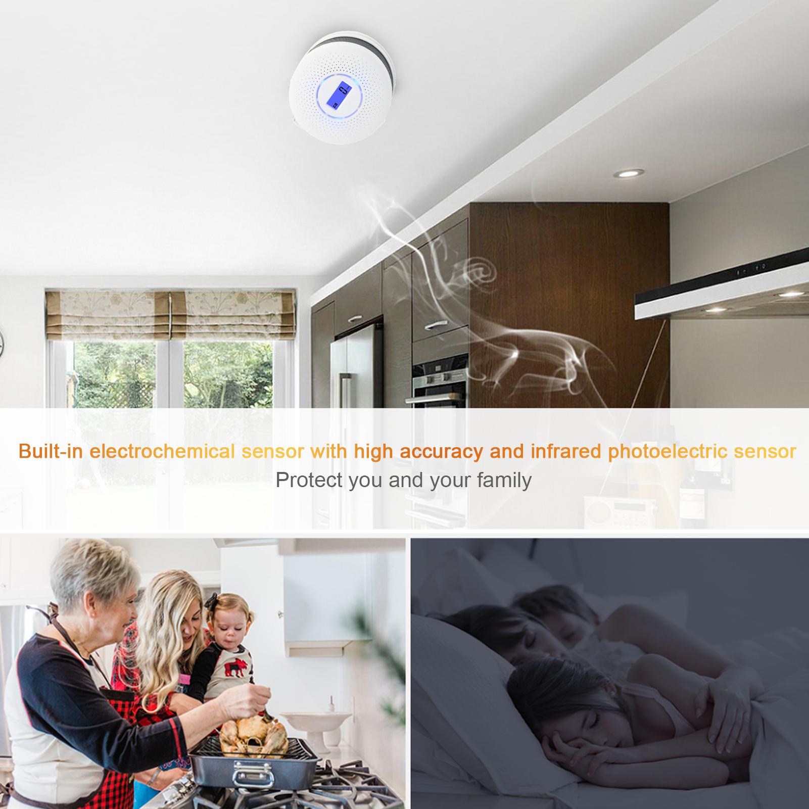 Máy dò khói và khí carbon monoxide chạy bằng pin với màn hình LCD