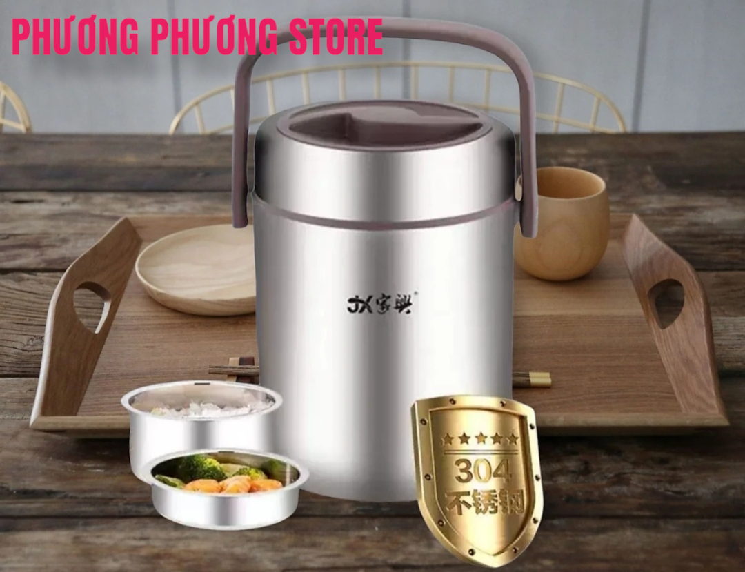 Cặp lồng cơm, hộp cơm giữ nhiệt văn phòng chất liệu inox JX 304 cao cấp, cặp lồng cà men 3 tầng, nắp chống tràn, 5 lớp giữ nhiệt tốt