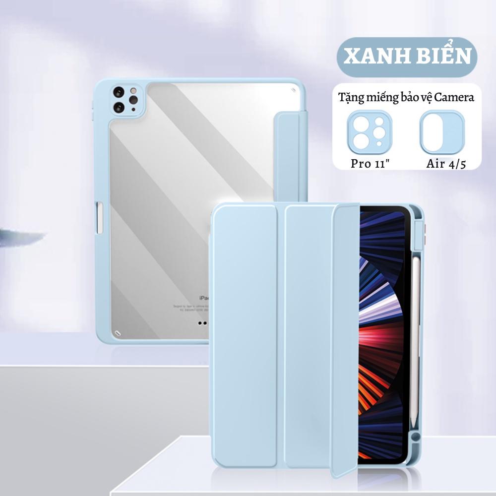 Bao da ốp lưng Tablet có nắp nam châm tháo rời, mặt lưng trong suốt cho Air 4,5, Pro 11 inch, 12.9 inch, Mini 6