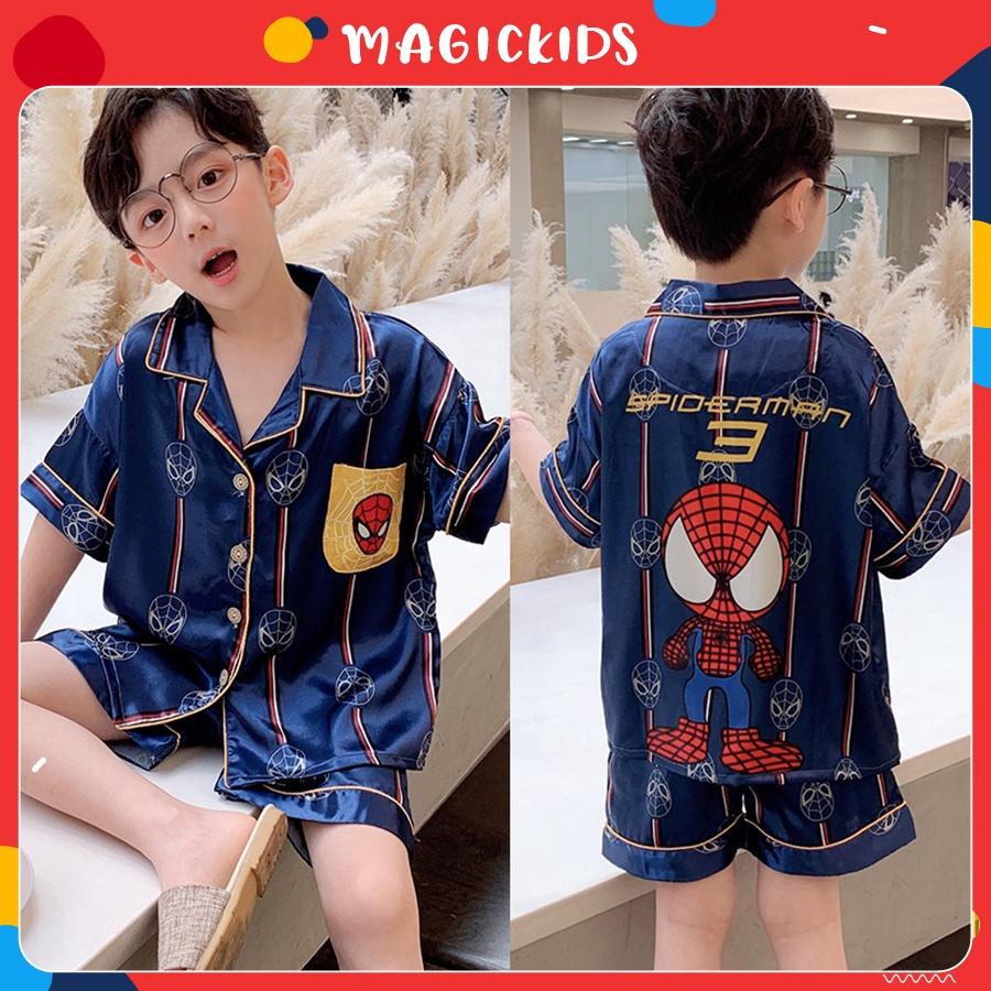 Đồ bộ quần áo ngủ pijama cho bé trai chất lụa mềm mịn Magickids Quần áo trẻ em thoáng mát BR22003