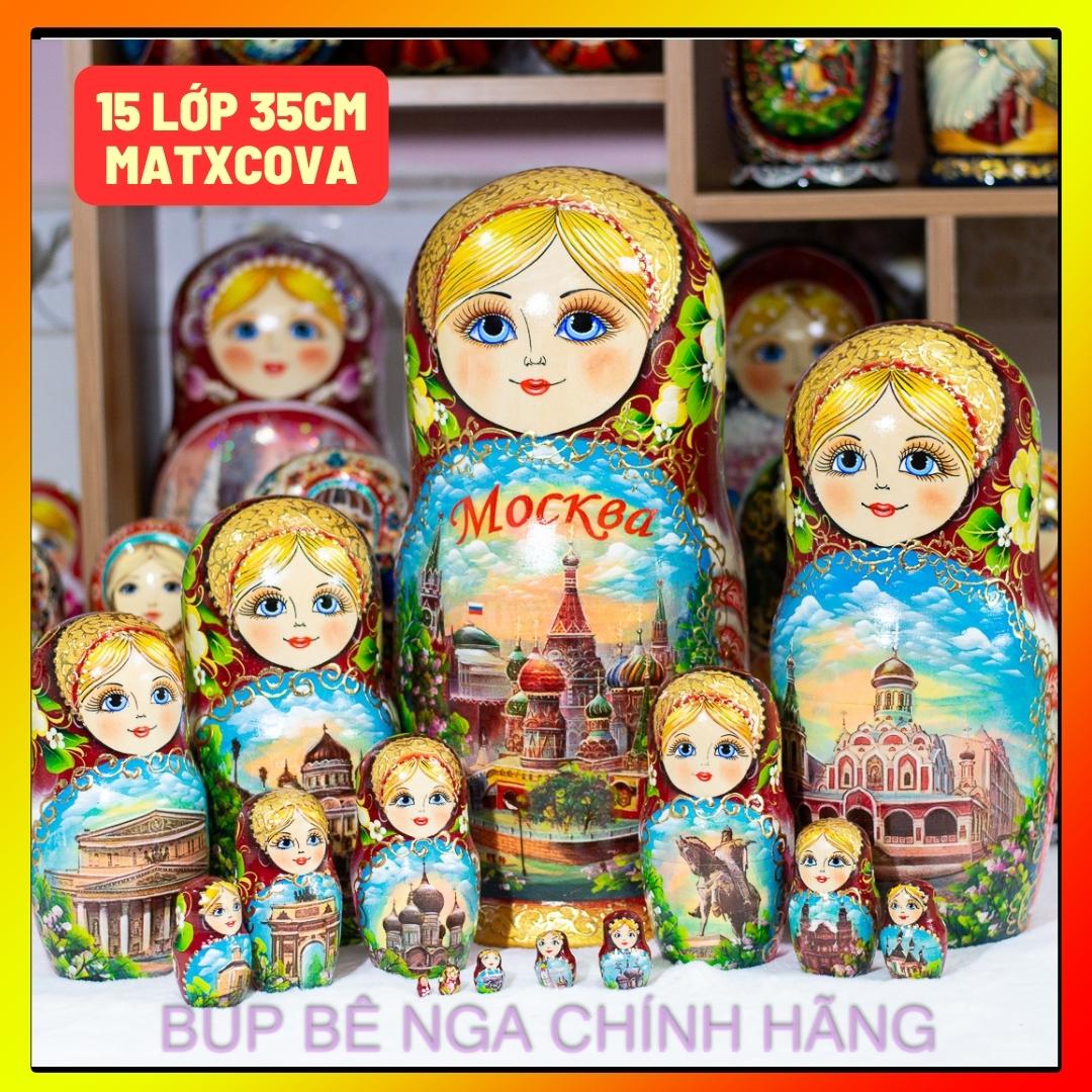 BỘ BÚP BÊ NGA MATRYOSHKA 15 LỚP SIE LỚN 34CM HOA VĂN "PHONG CẢNH MATXCOVA"