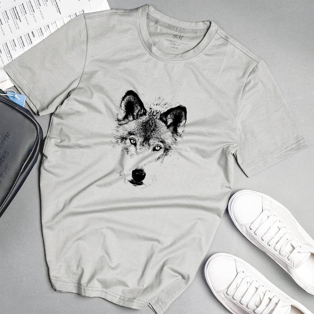 Áo phông nam mặt sói phong cách unisex màu xám