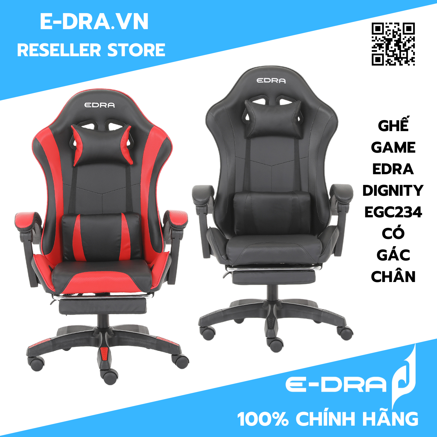 Ghế gaming Edra Dignity EGC234 có gác chân (Đen, Đỏ) - hàng chính hãng