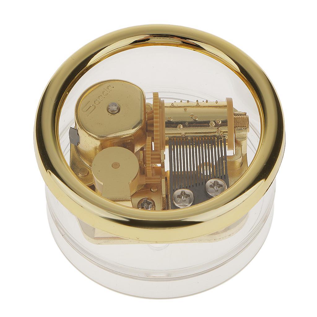 Acrylic Round Transparent Wind-up Clockwork Music Box with Melody Edelweiss
