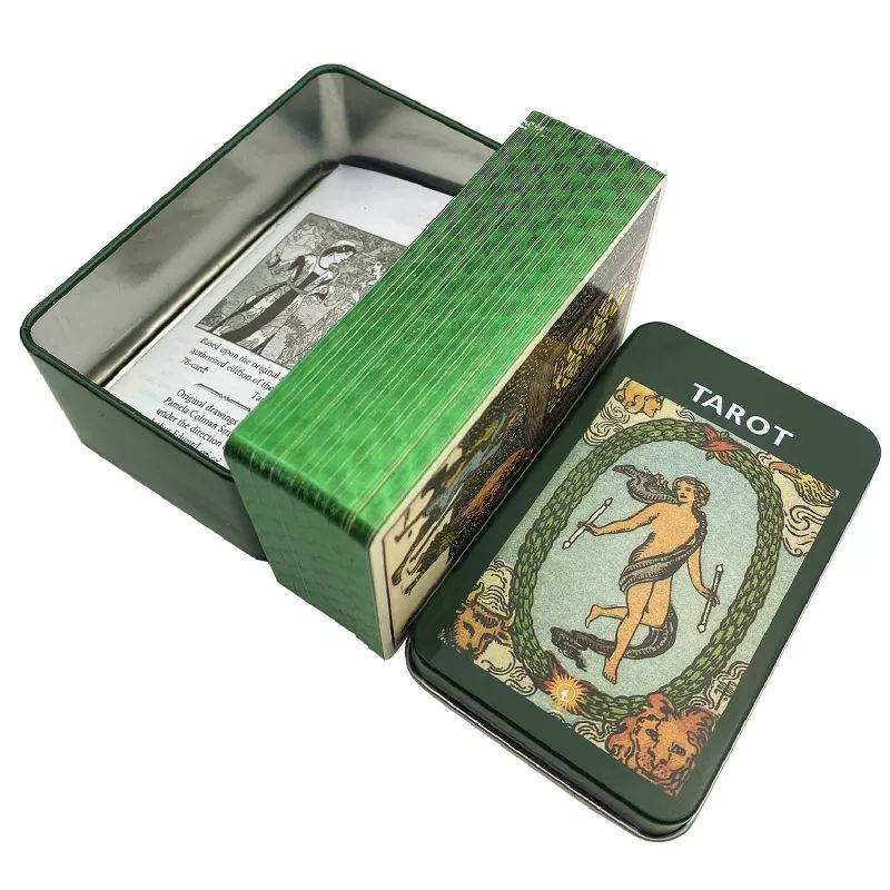 Bộ Bài Smith Waite Tarot Hộp Sắt 78 Thẻ Mạ Xanh