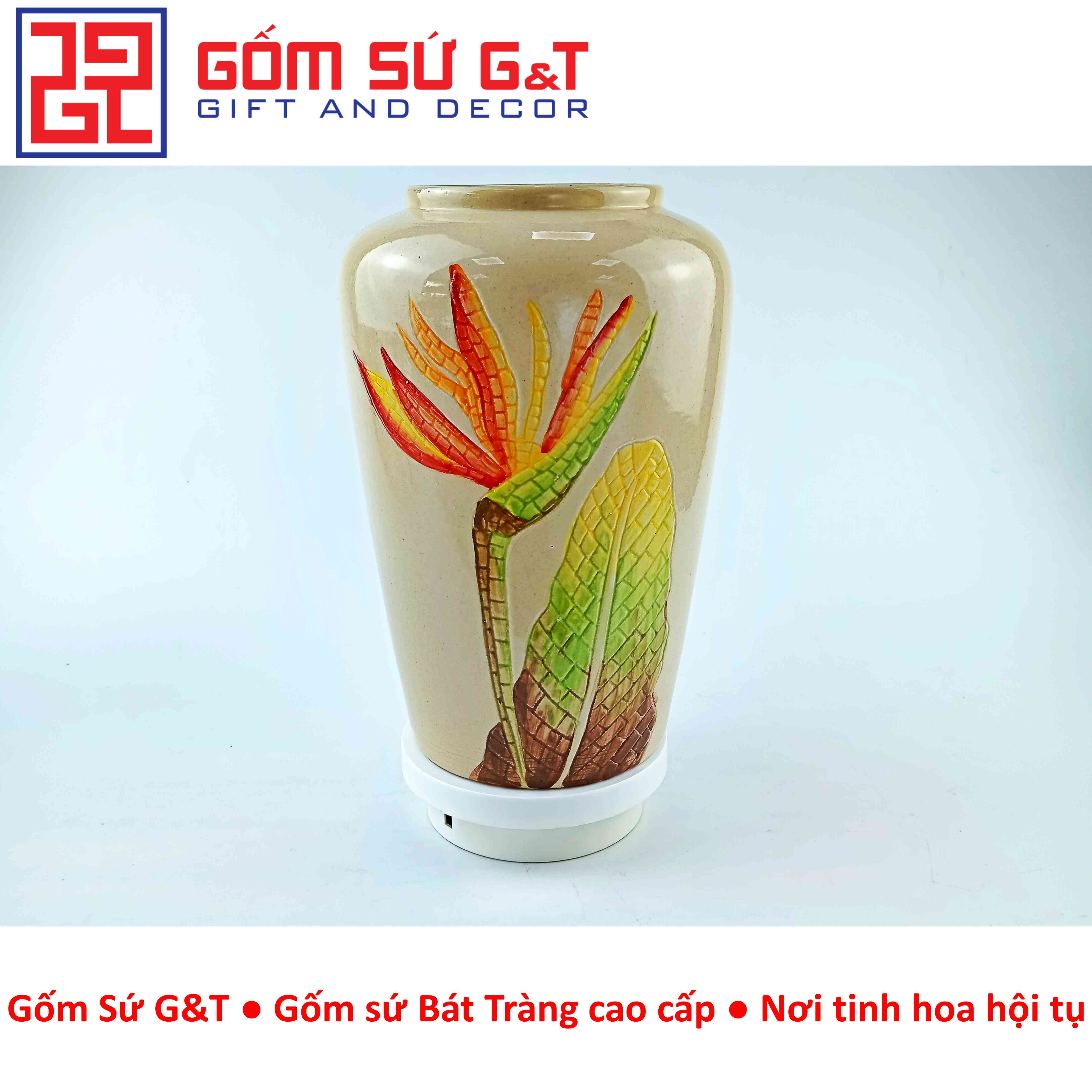 Lọ hoa mosaic dáng thạp khắc hoa thiên điểu